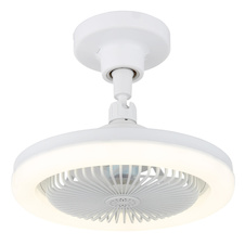Stropní ventilátor, plast bílý matný/průhledný, stmívatelný, více rychlostí pomocí nástěnného vypínače, paměť, dálkové ovládání, do 5m², chladící účinek, Ø:25,8cm, V:21,7cm, LED 20W 230V, zdroj 270-2290lm, výstup 180-1480 lm, CCT 3000-6500K
