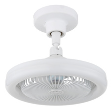 Stropní ventilátor, plast bílý matný/průhledný, stmívatelný, více rychlostí pomocí nástěnného vypínače, paměť, dálkové ovládání, do 5m², chladící účinek, Ø:25,8cm, V:21,7cm, LED 20W 230V, zdroj 270-2290lm, výstup 180-1480 lm, CCT 3000-6500K
