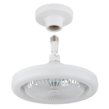 Stropní ventilátor, plast bílý matný/průhledný, stmívatelný, více rychlostí pomocí nástěnného vypínače, paměť, dálkové ovládání, do 5m², chladící účinek, Ø:25,8cm, V:21,7cm, LED 20W 230V, zdroj 270-2290lm, výstup 180-1480 lm, CCT 3000-6500K