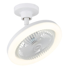 Stropní ventilátor, plast bílý matný/průhledný, stmívatelný, více rychlostí pomocí nástěnného vypínače, paměť, dálkové ovládání, do 5m², chladící účinek, Ø:25,8cm, V:21,7cm, LED 20W 230V, zdroj 270-2290lm, výstup 180-1480 lm, CCT 3000-6500K