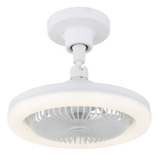 Stropní ventilátor, plast bílý matný/průhledný, stmívatelný, více rychlostí pomocí nástěnného vypínače, paměť, dálkové ovládání, do 5m², chladící účinek, Ø:25,8cm, V:21,7cm, LED 20W 230V, zdroj 270-2290lm, výstup 180-1480 lm, CCT 3000-6500K