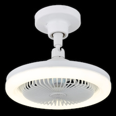Stropní ventilátor, plast bílý matný/průhledný, stmívatelný, více rychlostí pomocí nástěnného vypínače, paměť, dálkové ovládání, do 5m², chladící účinek, Ø:25,8cm, V:21,7cm, LED 20W 230V, zdroj 270-2290lm, výstup 180-1480 lm, CCT 3000-6500K