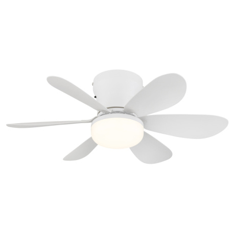 Stropní ventilátor, kov/plast, matná bílá, stmívatelný, více rychlostí pomocí nástěnného vypínače, funkce paměti, dálkové ovládání, 35m², 2 směry otáčení, Ø:51cm, V:165cm, LED 5W 230V, zdroj 70-560 lm, výstup 40-350 lm, CCT 2700-6500K