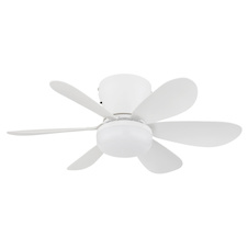 Stropní ventilátor, kov/plast, matná bílá, stmívatelný, více rychlostí pomocí nástěnného vypínače, funkce paměti, dálkové ovládání, 35m², 2 směry otáčení, Ø:51cm, V:165cm, LED 5W 230V, zdroj 70-560 lm, výstup 40-350 lm, CCT 2700-6500K