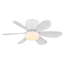 Stropní ventilátor, kov/plast, matná bílá, stmívatelný, více rychlostí pomocí nástěnného vypínače, funkce paměti, dálkové ovládání, 35m², 2 směry otáčení, Ø:51cm, V:165cm, LED 5W 230V, zdroj 70-560 lm, výstup 40-350 lm, CCT 2700-6500K