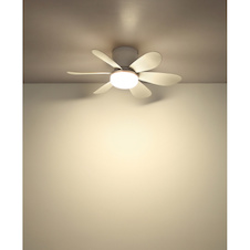 Stropní ventilátor, kov/plast, matná bílá, stmívatelný, více rychlostí pomocí nástěnného vypínače, funkce paměti, dálkové ovládání, 35m², 2 směry otáčení, Ø:51cm, V:165cm, LED 5W 230V, zdroj 70-560 lm, výstup 40-350 lm, CCT 2700-6500K