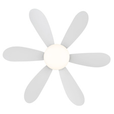 Stropní ventilátor, kov/plast, matná bílá, stmívatelný, více rychlostí pomocí nástěnného vypínače, funkce paměti, dálkové ovládání, 35m², 2 směry otáčení, Ø:51cm, V:165cm, LED 5W 230V, zdroj 70-560 lm, výstup 40-350 lm, CCT 2700-6500K