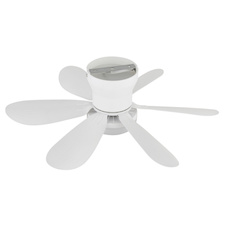 Stropní ventilátor, kov/plast, matná bílá, stmívatelný, více rychlostí pomocí nástěnného vypínače, funkce paměti, dálkové ovládání, 35m², 2 směry otáčení, Ø:51cm, V:165cm, LED 5W 230V, zdroj 70-560 lm, výstup 40-350 lm, CCT 2700-6500K