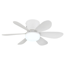 Stropní ventilátor, kov/plast, matná bílá, stmívatelný, více rychlostí pomocí nástěnného vypínače, funkce paměti, dálkové ovládání, 35m², 2 směry otáčení, Ø:51cm, V:165cm, LED 5W 230V, zdroj 70-560 lm, výstup 40-350 lm, CCT 2700-6500K