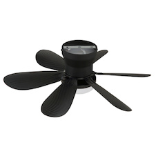 Stropní ventilátor, kov/plast, matná černá, stmívatelný, více rychlostí pomocí nástěnného vypínače, funkce paměti, dálkové ovládání, 35m², 2 směry otáčení, Ø:51cm, V:16,5cm, LED 5W 230V, zdroj 70-560lm, výstup 40-350 lm, CCT 2700-6500K