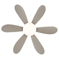 Stropní ventilátor, kov bílý matný, plast písková matná, stmívatelný, více rychlostí pomocí nástěnného vypínače, pamět, dálkové ovládání, 35m², 2 směry otáčení, Ø:51cm, V:16,5cm, LED 5W 230V, zdroj 70-560lm, výstup 40-350 lm, CCT 2700-6500K