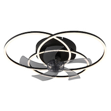 Stropní ventilátor, kov/hliník černý matný, plast bílý/kouřový, stmívatelný, nástěnný vypínač s více kroky, paměť, dálkové ovládání, 25m², 2 směry otáčení, ø:580mm V:175mm, LED 40W 230V, zdroj 800-2000 3000-6500K