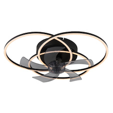 Stropní ventilátor, kov/hliník černý matný, plast bílý/kouřový, stmívatelný, nástěnný vypínač s více kroky, paměť, dálkové ovládání, 25m², 2 směry otáčení, ø:580mm V:175mm, LED 40W 230V, zdroj 800-2000 3000-6500K
