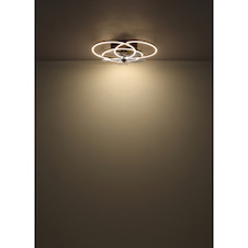 Stropní ventilátor, kov/hliník černý matný, plast bílý/kouřový, stmívatelný, nástěnný vypínač s více kroky, paměť, dálkové ovládání, 25m², 2 směry otáčení, ø:580mm V:175mm, LED 40W 230V, zdroj 800-2000 3000-6500K
