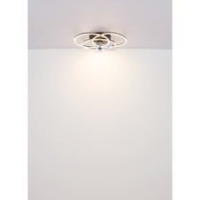 Stropní ventilátor, kov/hliník černý matný, plast bílý/kouřový, stmívatelný, nástěnný vypínač s více kroky, paměť, dálkové ovládání, 25m², 2 směry otáčení, ø:580mm V:175mm, LED 40W 230V, zdroj 800-2000 3000-6500K