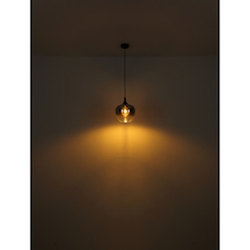 Závěsná lampa, matný černý kov, kouřové sklo, černý textilní kabel, výškově nastavitelná, délka x šířka x výška: 1000 x 180 x 1200 mm, bez žárovek 4x E27 40 W 230 V