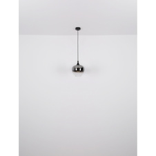 Závěsná lampa, matný černý kov, kouřové sklo, černý textilní kabel, výškově nastavitelná, délka x šířka x výška: 1000 x 180 x 1200 mm, bez žárovek 4x E27 40 W 230 V
