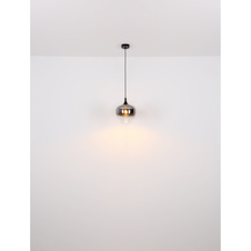 Závěsná lampa, matný černý kov, kouřové sklo, černý textilní kabel, výškově nastavitelná, délka x šířka x výška: 1000 x 180 x 1200 mm, bez žárovek 4x E27 40 W 230 V