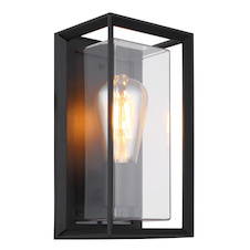 Venkovní svítidlo, matný černý hliník, čirý plast, IP44, ŠxV:13x25cm, H:12cm, bez žárovky 1x E27, 60W 230V