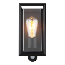 Venkovní svítidlo, matný černý hliník, čirý plast, senzor součástí balení, IP44, ŠxV:13x28cm, H:12cm, bez žárovky 1x E27, 60W 230V