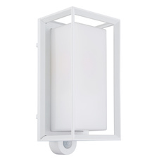 Venkovní svítidlo, matný bílý hliník, plast se satinovanou úpravou, se senzorem, IP44, ŠxV:13x28cm, H:12cm, bez žárovky 1x E27,max. 60W 230V