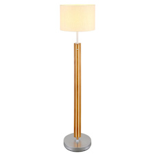 Stolní lampa, hnědý kov, dřevo, textil, dotykové zapnutí/vypnutí, dotykový stmívač, samostatný vypínač, Ø:35cm, V:14,5cm, bez žárovky 1x E27, max. 25W 230V, včetně LED 21W 230V, 2490 lm zdroj, 1500 lm výstup, 2700K