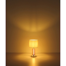 Stolní lampa, hnědý kov, dřevo, textil, dotykové zapnutí/vypnutí, dotykový stmívač, samostatný vypínač, Ø:35cm, V:14,5cm, bez žárovky 1x E27, max. 25W 230V, včetně LED 21W 230V, 2490 lm zdroj, 1500 lm výstup, 2700K