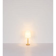 Stolní lampa, matný niklový kov, bílá tkanina, černý PVC kabel, kolébkový vypínač na kabelu, Ø:20cm, H:45cm, délka kabelu 150cm, bez žárovky 1x E14, max. 25W 230V