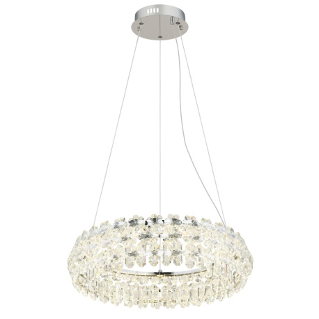 Závěsné svítidlo, chromovaný kov, průhledné krystaly K9, Ø:60cm, V:150cm, včetně LED 50W 230V, zdroj 6210lm, výstup 4460lm, 4000K