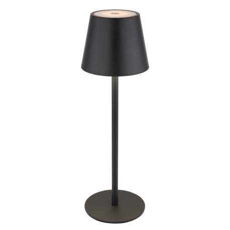 Stolní lampa, kov/plast černý/bílý, dotek. zap/vyp/stmívání, USB-A 2.0 - USB-C; aku CR18650 1800mAh 3,7V, IP54, nastavitelná výška, jako nástavec na láhev (součást balení), Ø:11,5cm, V:36cm, 3W LED, zdroj 300lm, výstup 200lm, CCT3000/4000/5000K