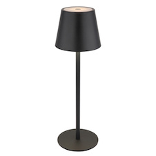 Stolní lampa, kov/plast černý/bílý, dotek. zap/vyp/stmívání, USB-A 2.0 - USB-C; aku CR18650 1800mAh 3,7V, IP54, nastavitelná výška, jako nástavec na láhev (součást balení), Ø:11,5cm, V:36cm, 3W LED, zdroj 300lm, výstup 200lm, CCT3000/4000/5000K