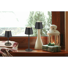 Stolní lampa, kov/plast černý/bílý, dotek. zap/vyp/stmívání, USB-A 2.0 - USB-C; aku CR18650 1800mAh 3,7V, IP54, nastavitelná výška, jako nástavec na láhev (součást balení), Ø:11,5cm, V:36cm, 3W LED, zdroj 300lm, výstup 200lm, CCT3000/4000/5000K