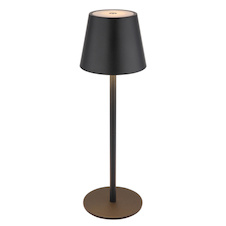 Stolní lampa, kov/plast černý/bílý, dotek. zap/vyp/stmívání, USB-A 2.0 - USB-C; aku CR18650 1800mAh 3,7V, IP54, nastavitelná výška, jako nástavec na láhev (součást balení), Ø:11,5cm, V:36cm, 3W LED, zdroj 300lm, výstup 200lm, CCT3000/4000/5000K