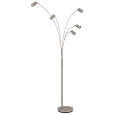 Stojací lampa, kov v barvě písku, černý PVC kabel, kolébkový vypínač, otočná/nastavitelná, DxŠxV:70x73x204cm, délka kabelu 180cm, bez žárovek 5x GU10, max. 35W 230V
