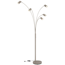 Stojací lampa, kov v barvě písku, černý PVC kabel, kolébkový vypínač, otočná/nastavitelná, DxŠxV:70x73x204cm, délka kabelu 180cm, bez žárovek 5x GU10, max. 35W 230V