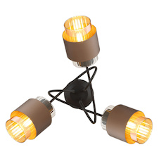 Stropní svítidlo, matný černý kov, jantarové sklo, bronzový kov, Ø:43cm, V:26cm, bez žárovek 3xE27, max. 40W 230V