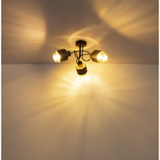 Stropní svítidlo, matný černý kov, jantarové sklo, bronzový kov, Ø:43cm, V:26cm, bez žárovek 3xE27, max. 40W 230V