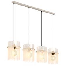 Závěsné svítidlo, kov v barvě písku, saténové skleněné tyče, černý PVC kabel, nastavitelná výška, DxŠxV:110x20x140cm, bez žárovek 4xE27, max. 60W 230V