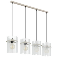 Závěsné svítidlo, kov v barvě písku, saténové skleněné tyče, černý PVC kabel, nastavitelná výška, DxŠxV:110x20x140cm, bez žárovek 4xE27, max. 60W 230V