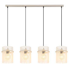 Závěsné svítidlo, kov v barvě písku, saténové skleněné tyče, černý PVC kabel, nastavitelná výška, DxŠxV:110x20x140cm, bez žárovek 4xE27, max. 60W 230V