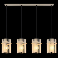 Závěsné svítidlo, kov v barvě písku, saténové skleněné tyče, černý PVC kabel, nastavitelná výška, DxŠxV:110x20x140cm, bez žárovek 4xE27, max. 60W 230V