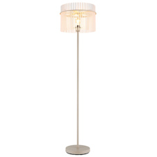 Stojací lampa, kov pískové barvy, saténové skleněné tyče, černý PVC kabel, nožní spínač na kabelu, Ø:38cm, V:150cm, délka kabelu 180cm, bez žárovky 1xE27, max. 60W 230V