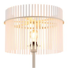 Stojací lampa, kov pískové barvy, saténové skleněné tyče, černý PVC kabel, nožní spínač na kabelu, Ø:38cm, V:150cm, délka kabelu 180cm, bez žárovky 1xE27, max. 60W 230V