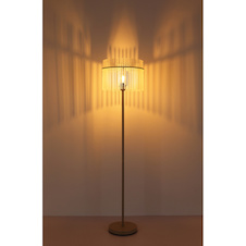Stojací lampa, kov pískové barvy, saténové skleněné tyče, černý PVC kabel, nožní spínač na kabelu, Ø:38cm, V:150cm, délka kabelu 180cm, bez žárovky 1xE27, max. 60W 230V
