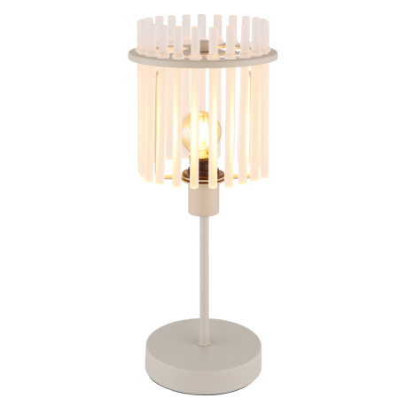 Stolní lampa, pískově zbarvený kov, saténové skleněné tyče, černý PVC kabel, kolébkový vypínač na kabelu, Ø:15cm, V:37,5cm, délka kabelu 150cm, bez žárovky 1xE14, max. 40W 230V