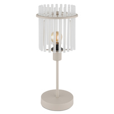 Stolní lampa, pískově zbarvený kov, saténové skleněné tyče, černý PVC kabel, kolébkový vypínač na kabelu, Ø:15cm, V:37,5cm, délka kabelu 150cm, bez žárovky 1xE14, max. 40W 230V