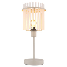 Stolní lampa, pískově zbarvený kov, saténové skleněné tyče, černý PVC kabel, kolébkový vypínač na kabelu, Ø:15cm, V:37,5cm, délka kabelu 150cm, bez žárovky 1xE14, max. 40W 230V