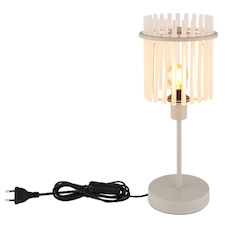 Stolní lampa, pískově zbarvený kov, saténové skleněné tyče, černý PVC kabel, kolébkový vypínač na kabelu, Ø:15cm, V:37,5cm, délka kabelu 150cm, bez žárovky 1xE14, max. 40W 230V
