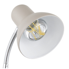 Stolní lampa, kov pískové barvy, chrom, bílá, bílý PVC kabel, kolébkový vypínač na lampě, flexibilní, DxŠxV:21,5x12,5x35cm, délka kabelu 150cm, bez žárovky 1x E27, Max. 40W 230V