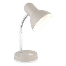 Stolní lampa, kov pískové barvy, chrom, bílá, bílý PVC kabel, kolébkový vypínač na lampě, flexibilní, DxŠxV:21,5x12,5x35cm, délka kabelu 150cm, bez žárovky 1x E27, Max. 40W 230V